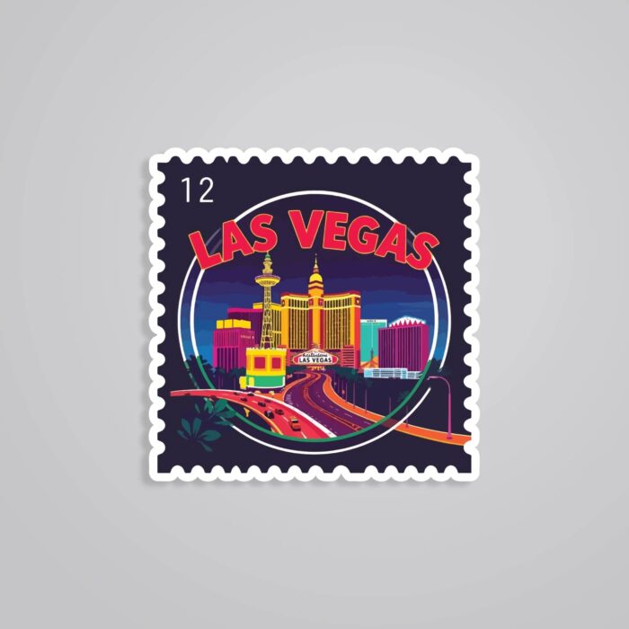 Las Vegas Neon Skyline Post Stamp Travels Stickers