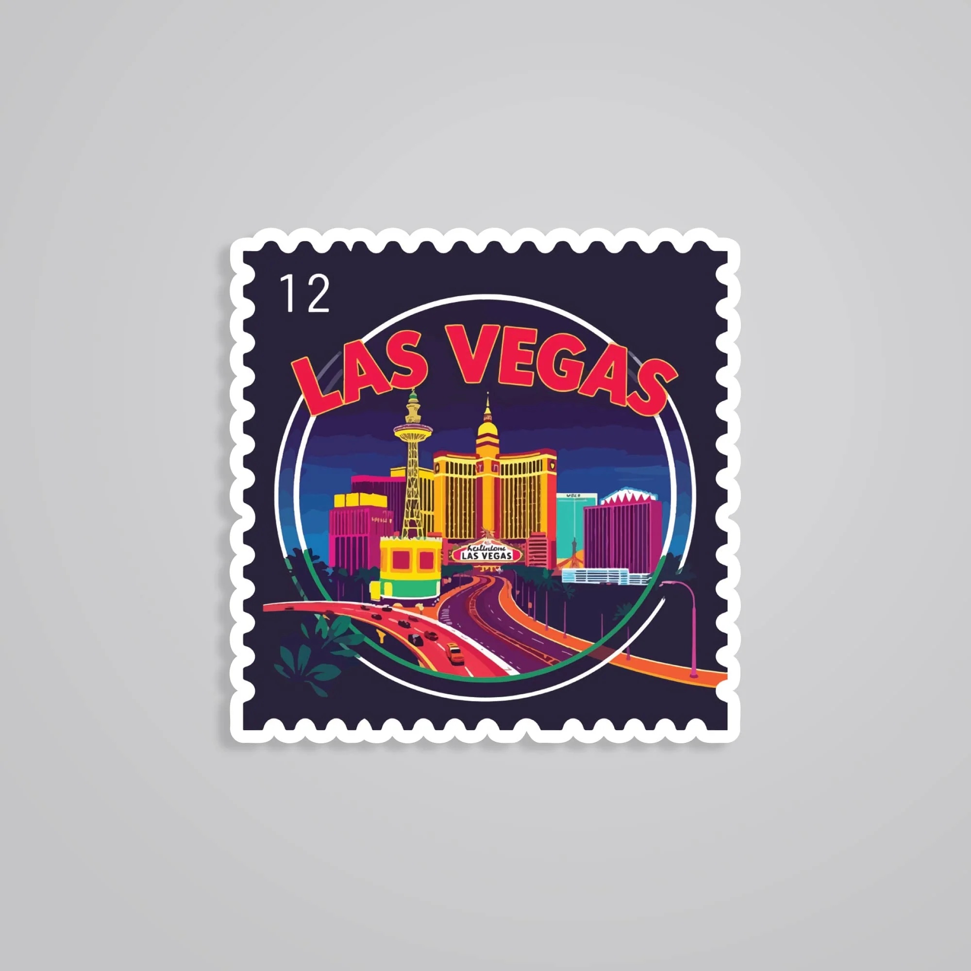 Las Vegas Neon Skyline Post Stamp Travels Stickers