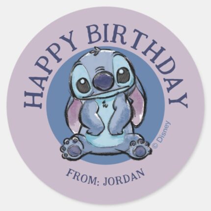 Lilo Stich Stitch Sketch Happy Birthday Classic Round Sticker