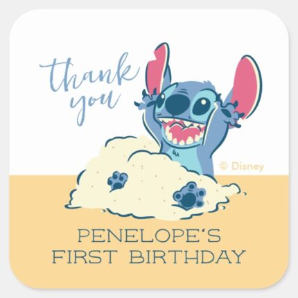 Lilo Stitch Beach Birthday Thank You Square Sticker