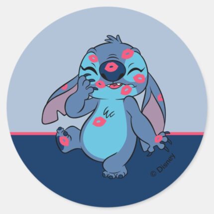 Lilo Stitch Stitch Covered In Kisses Classic Round Sticker