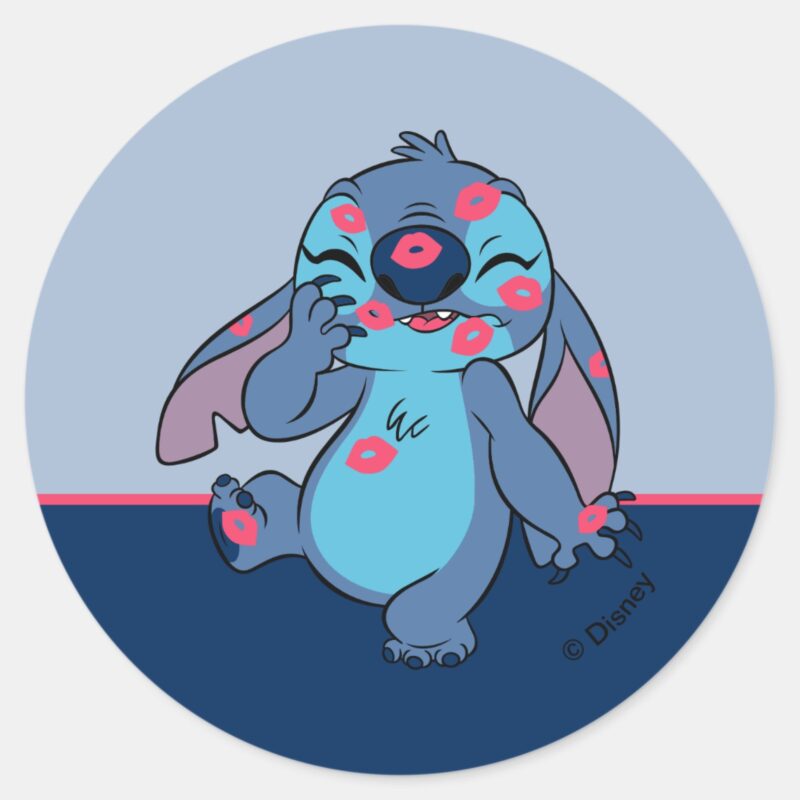 Lilo Stitch Stitch Covered In Kisses Classic Round Sticker