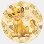 Lion King Simba On Triangle Pattern Classic Round Sticker