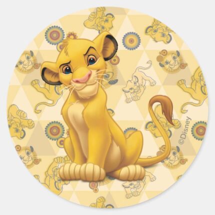 Lion King Simba On Triangle Pattern Classic Round Sticker