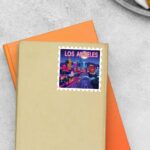 Los Angeles Neon Night Skyline Post Stamp Travels Stickers