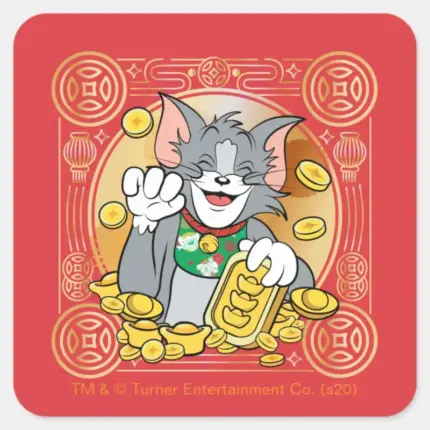 Lucky Cat Jerry With Gold Sycees Square Sticker