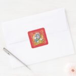 Lucky Cat Jerry With Gold Sycees Square Sticker