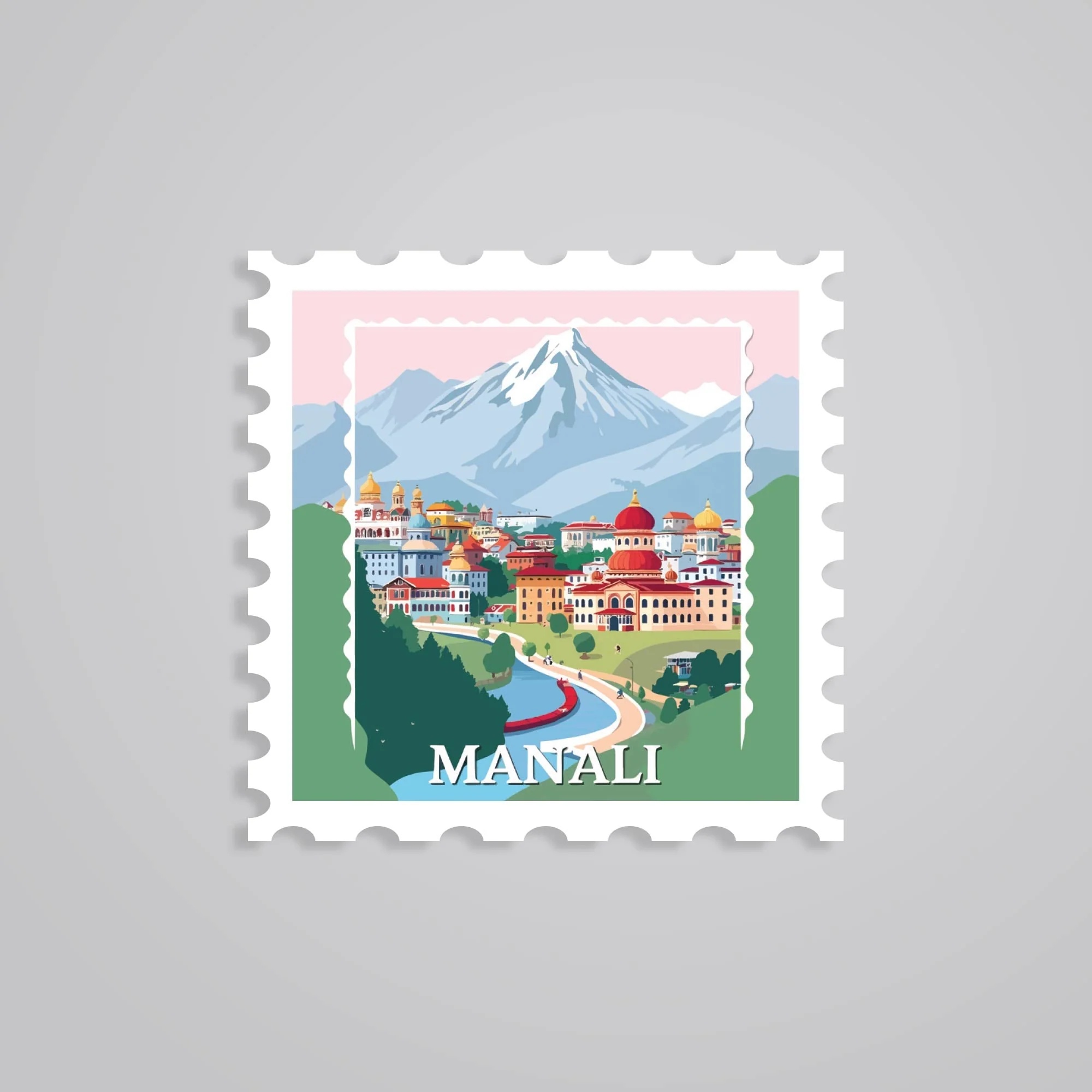 Manali Mountain Village Post Stamp Travels Stickers