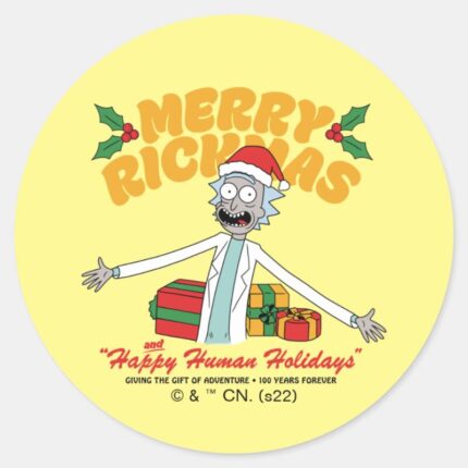Merry Rickmas And Happy Human Holidays Classic Round Sticker