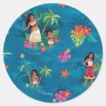 Moana And Simea Ocean Sisters Pattern Classic Round Sticker