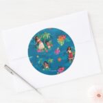 Moana And Simea Ocean Sisters Pattern Classic Round Sticker