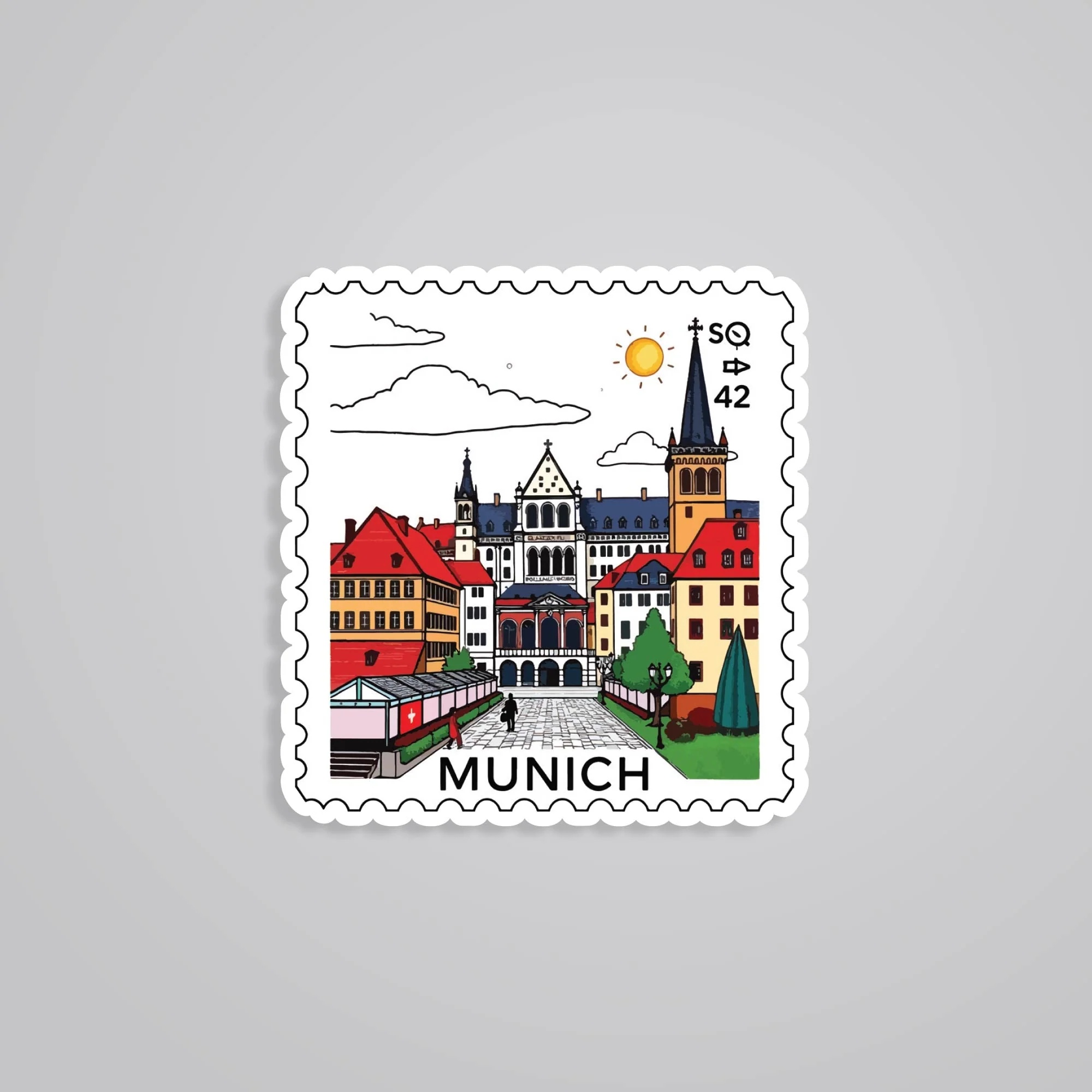Munich City Architecture Post Stamp Travels Stickers