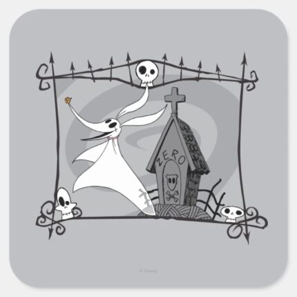 Nightmare Before Christmas Zero In Cemetery Square Sticker