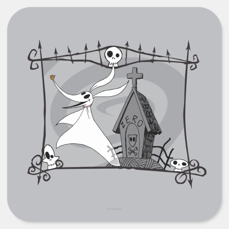 Nightmare Before Christmas Zero In Cemetery Square Sticker