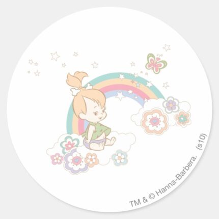 PEBBLES™ Rainbow And Flower Clouds Classic Round Sticker