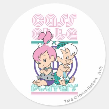 PEBBLES™ BAM BAM™ Cassette Players Classic Round Sticker