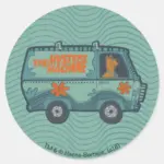 Paisely Scooby Doo Driving Mystery Machine Classic Round Sticker
