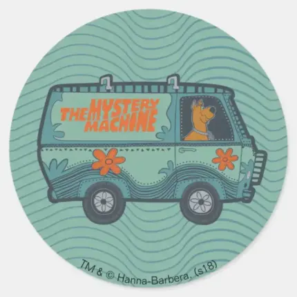 Paisely Scooby Doo Driving Mystery Machine Classic Round Sticker