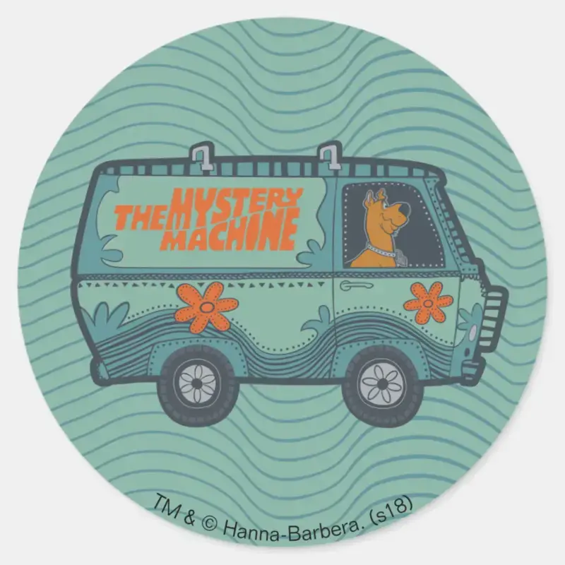 Paisely Scooby Doo Driving Mystery Machine Classic Round Sticker