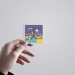 Paris Eiffel Tower Night Skyline Post Stamp Travels Stickers