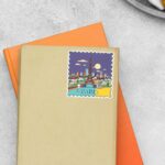 Paris Eiffel Tower Night Skyline Post Stamp Travels Stickers