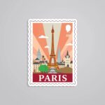 Paris Eiffel Tower And Cityscape Post Stamp Travels Stickers