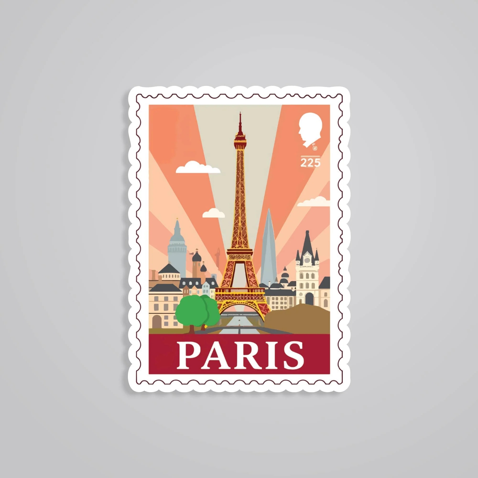 Paris Eiffel Tower And Cityscape Post Stamp Travels Stickers