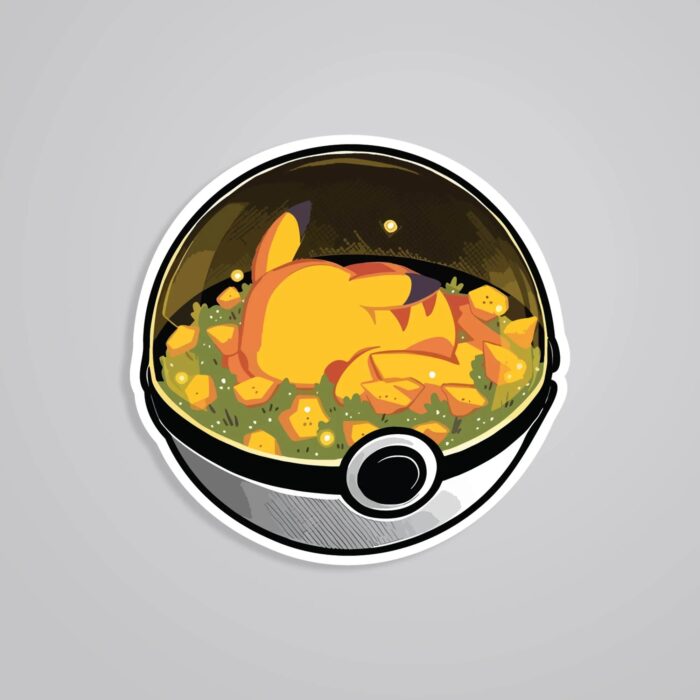 Pikachu In Yellow Field Pokeball Anime Stickers