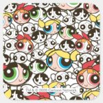 Powerpuff Girls Face Pattern Square Sticker