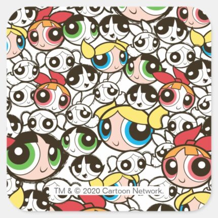 Powerpuff Girls Face Pattern Square Sticker