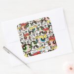 Powerpuff Girls Face Pattern Square Sticker