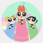 Powerpuff Girls Fly High Classic Round Sticker