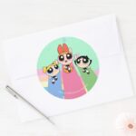 Powerpuff Girls Fly High Classic Round Sticker