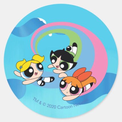 Powerpuff Girls Fly Through The Sky Classic Round Sticker