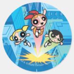 Powerpuff Girls Launch Into The Air Classic Round Sticker