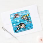 Powerpuff Girls Star Pattern Square Sticker