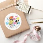 Powerpuff Girls Townsville Pattern Classic Round Sticker