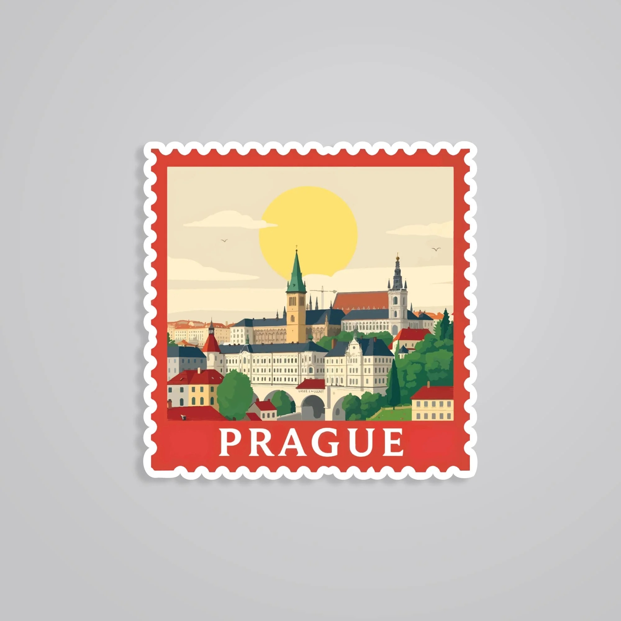 Prague Old Town Scenic Post Stamp Travels Stickers