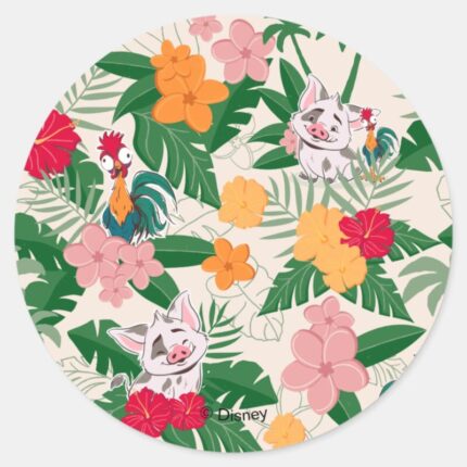 Pua And Heihei Tropical Pattern Classic Round Sticker