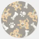 Puppy Scooby Doo Bone Paw Print Pattern Classic Round Sticker