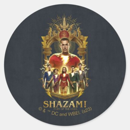 SHAZAM Fury Of The Gods Ornate SHAZAMily Frame Classic Round Sticker
