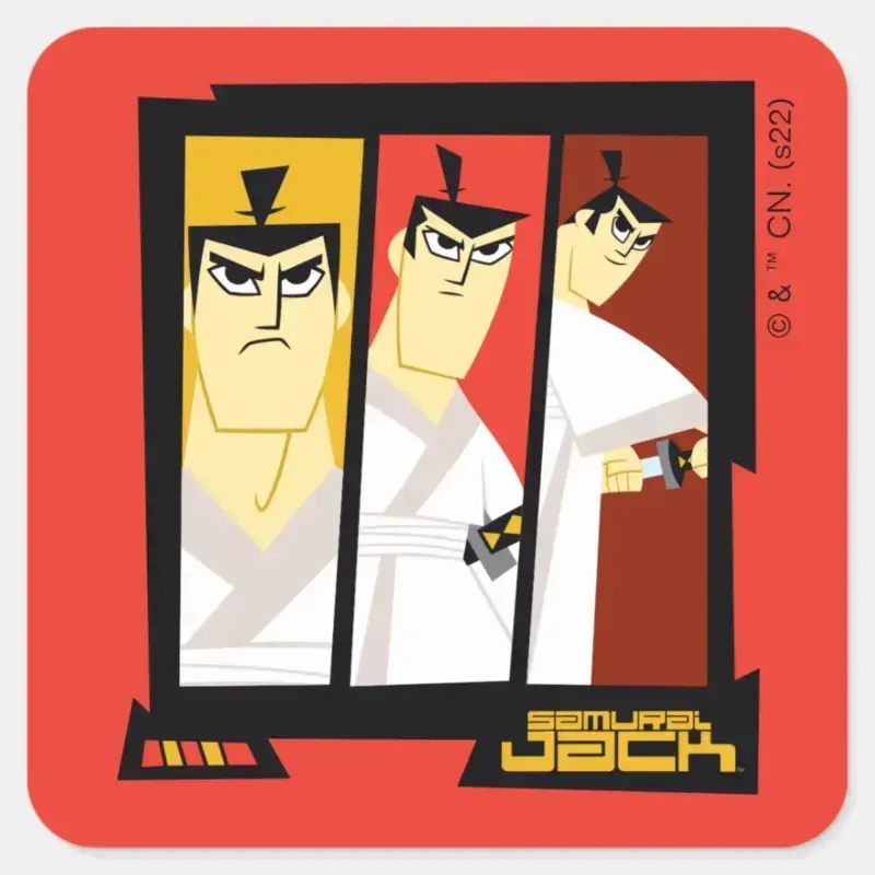 Samurai Jack Character Tri Panel Futuristic Frame Square Sticker