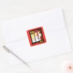 Samurai Jack Character Tri Panel Futuristic Frame Square Sticker