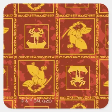 Samurai Jack Aku Golden Silhouette Tile Pattern Square Sticker