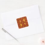 Samurai Jack Aku Golden Silhouette Tile Pattern Square Sticker