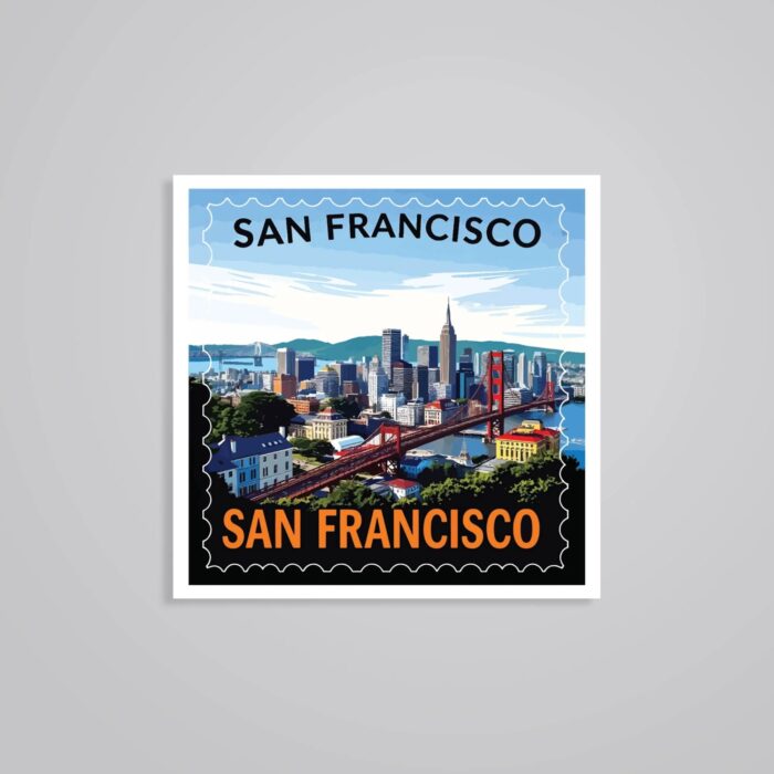 San Francisco Bridge And City Skyline Post Stamp Travels Stickers