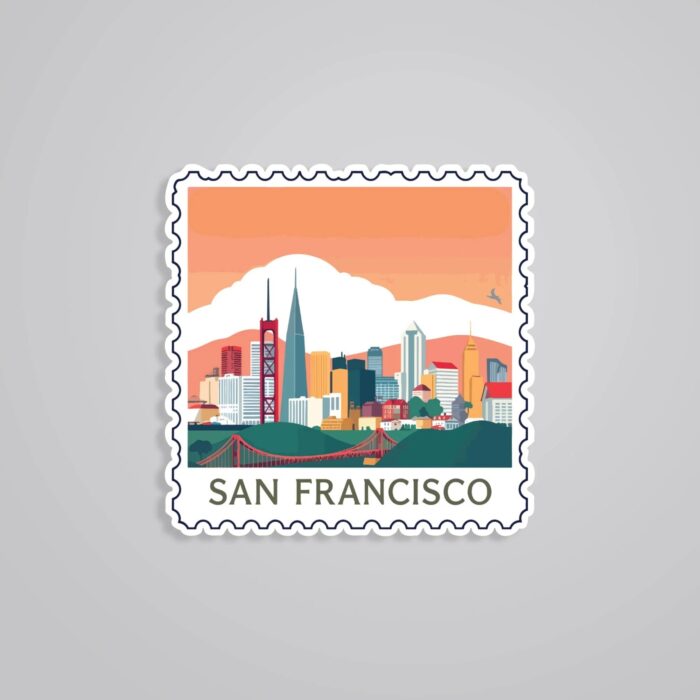 San Francisco Golden Gate Sunset Post Stamp Travels Stickers