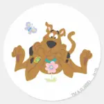 Scooby Doo Admiring Flower Classic Round Sticker