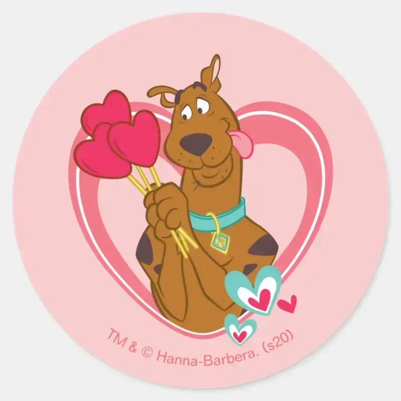 Scooby Doo Holding Heart Lolipops Classic Round Sticker