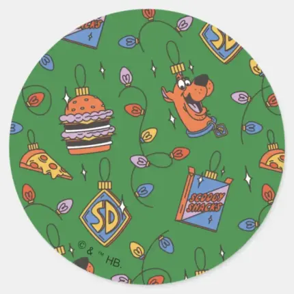 Scooby Doo Holiday Snack Lights Pattern Classic Round Sticker